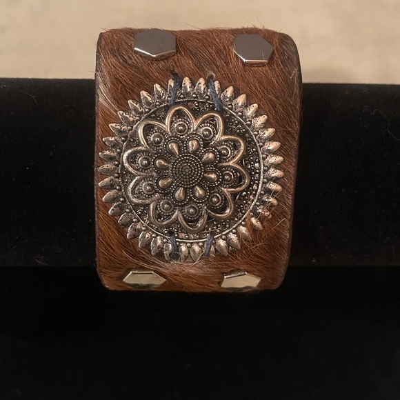 Myra Bag Jewelry - MYRA-Brandianna Hair-On Hide Cuff
Bracelet In Brown